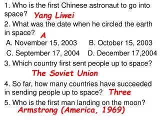 1. Who is the first Chinese astronaut to go into space?