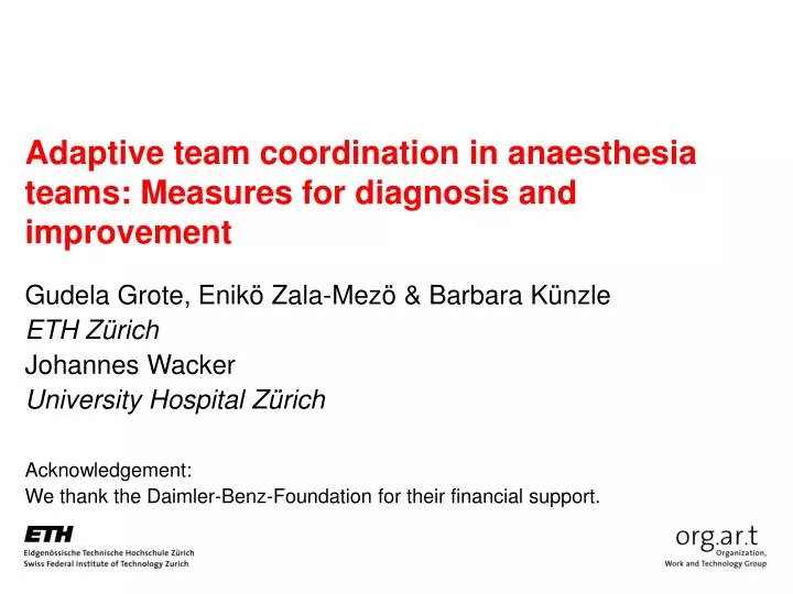 adaptive team coordination in anaesthesia teams measures for diagnosis and improvement