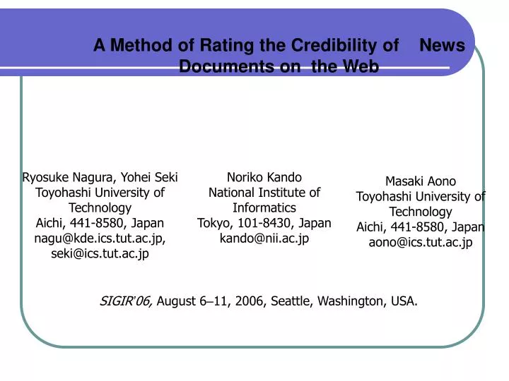 a method of rating the credibility of news documents on the web