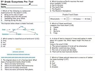 5 th Grade Ecosystems Pre-Test Name _________________#_____ Date_____________