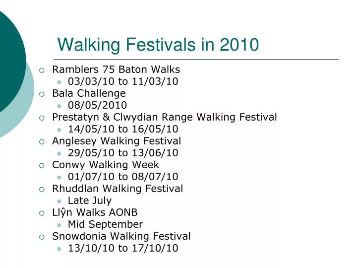 walking festivals in 2010