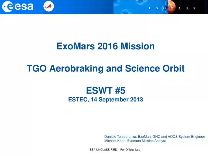 exomars 2016 mission tgo aerobraking and science orbit eswt 5 estec 14 september 2013
