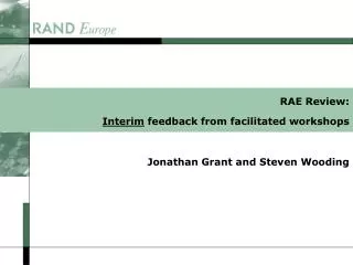 RAE Review: Interim feedback from facilitated workshops