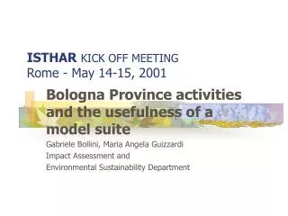 ISTHAR KICK OFF MEETING Rome - May 14-15, 2001