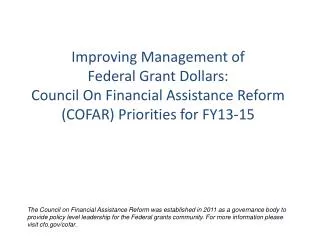 Improving Management of Federal Grant Dollars: