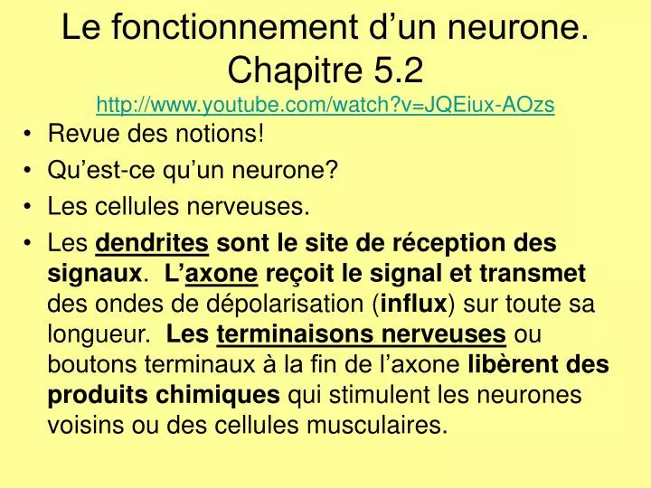 le fonctionnement d un neurone chapitre 5 2 http www youtube com watch v jqeiux aozs