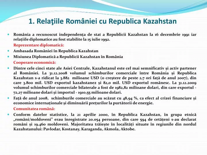 1 rela iile rom niei cu republica kazahstan