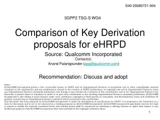 Comparison of Key Derivation proposals for eHRPD