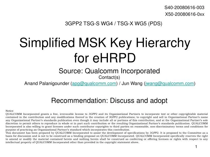 simplified msk key hierarchy for ehrpd