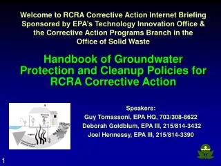 Handbook of Groundwater Protection and Cleanup Policies for RCRA Corrective Action