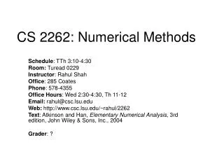 CS 2262: Numerical Methods