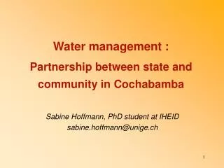 Water management : Partnership between state and community in Cochabamba