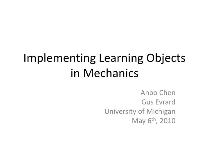 implementing learning objects in mechanics