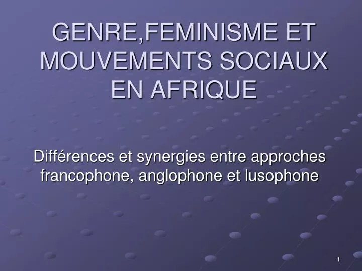 genre feminisme et mouvements sociaux en afrique
