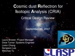 C osmic dust R eflectron for I sotopic A nalysis (CRIA)
