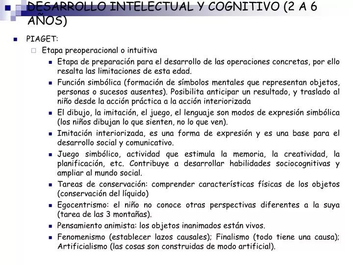 desarrollo intelectual y cognitivo 2 a 6 a os