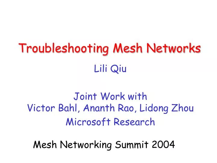 troubleshooting mesh networks