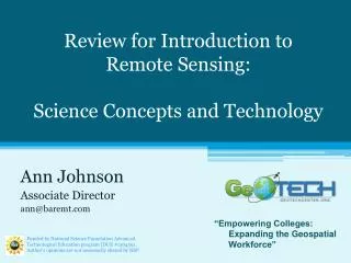 Review for Introduction to Remote Sensing: Science Concepts and Technology
