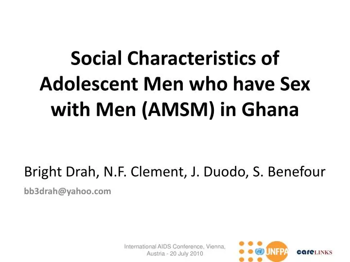 social characteristics of adolescent men who have sex with men amsm in ghana