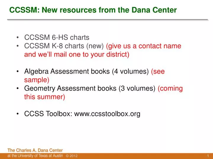 ccssm new resources from the dana center