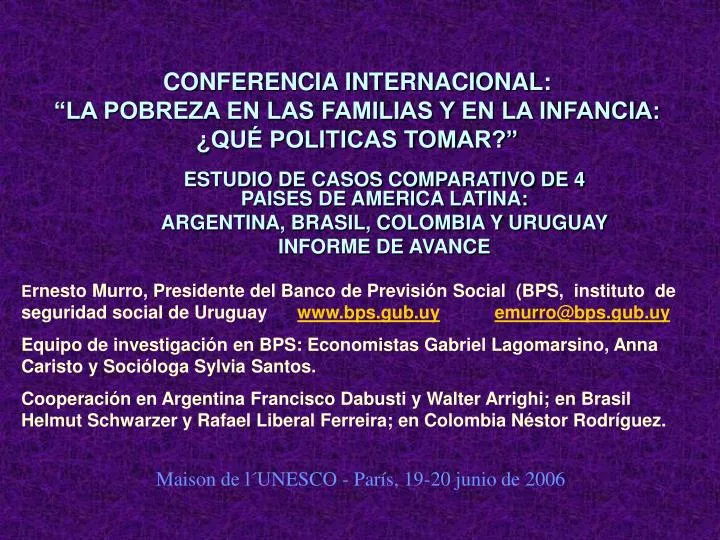 conferencia internacional la pobreza en las familias y en la infancia qu politicas tomar