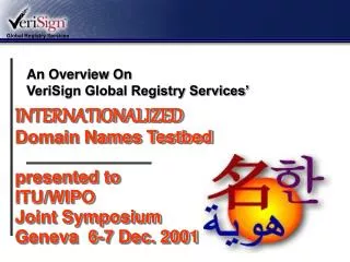INTERNATIONALIZED Domain Names Testbed presented to ITU/WIPO Joint Symposium Geneva 6-7 Dec. 2001