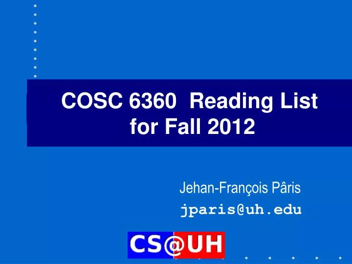 cosc 6360 reading list for fall 2012