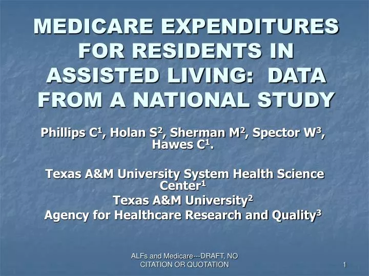 medicare expenditures for residents in assisted living data from a national study