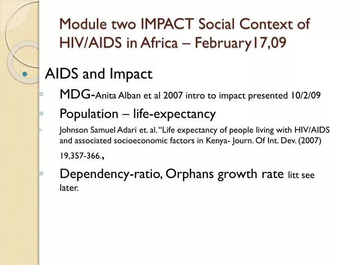 module two impact social context of hiv aids in africa february17 09