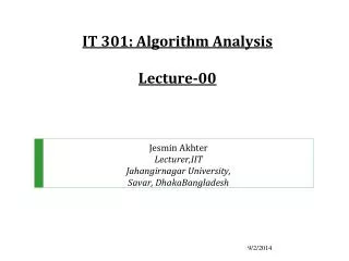 IT 301: Algorithm Analysis Lecture-00