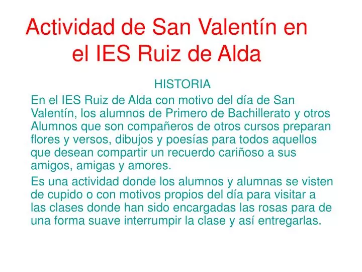 actividad de san valent n en el ies ruiz de alda