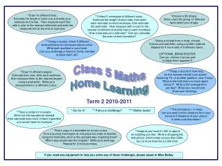 Class 5 Maths Home Learning