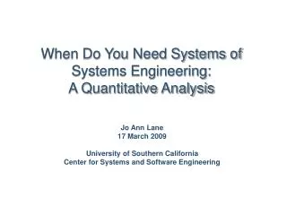 When Do You Need Systems of Systems Engineering: A Quantitative Analysis