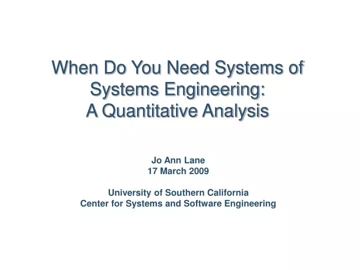 when do you need systems of systems engineering a quantitative analysis