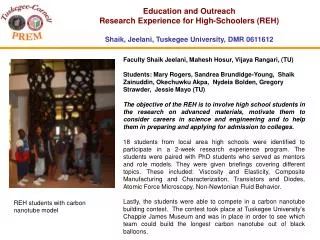 Education and Outreach Research Experience for High-Schoolers (REH)