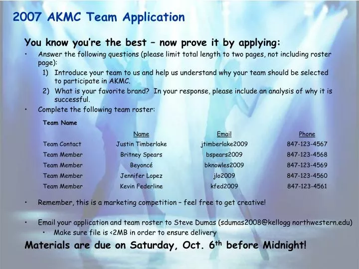 2007 akmc team application