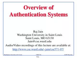 Overview of Authentication Systems