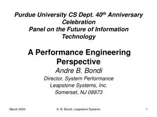 Andre B. Bondi Director, System Performance Leapstone Systems, Inc. Somerset, NJ 08873