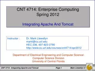 CNT 4714: Enterprise Computing Spring 2012 Integrating Apache And Tomcat