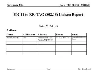 802.11 to RR-TAG (802.18) Liaison Report
