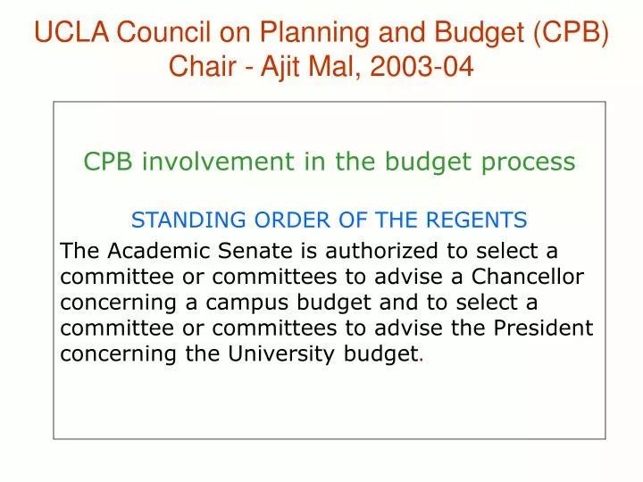 ucla council on planning and budget cpb chair ajit mal 2003 04