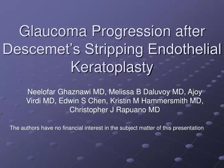 glaucoma progression after descemet s stripping endothelial keratoplasty