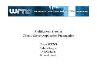 Multifarious Systems Client / Server Application Presentation Team WRNS Aldwin Saugere Ajit Gaddam