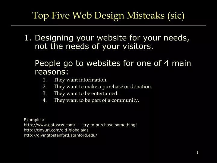 top five web design misteaks sic