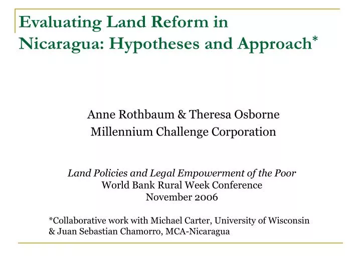 evaluating land reform in nicaragua hypotheses and approach