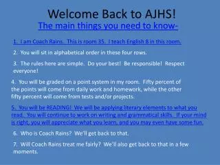 Welcome Back to AJHS!