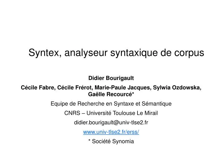 syntex analyseur syntaxique de corpus