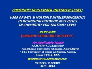 CHEMISTRY GETS EASIER INITIATIVE [CGEI] USES OF SATL &amp; MULTIPLE INTELINGENCES[MI]