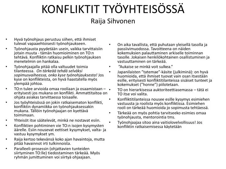 konfliktit ty yhteis ss raija sihvonen