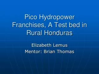 Pico Hydropower Franchises, A Test bed in Rural Honduras